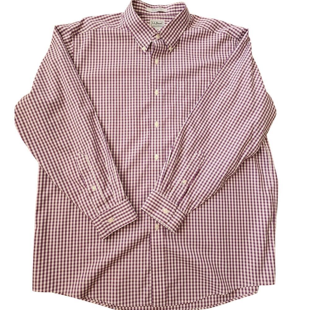 L.L. Bean Men 17-34 Wrinkle Free Traditional Fit 100% Cotton Long Sleeve Button